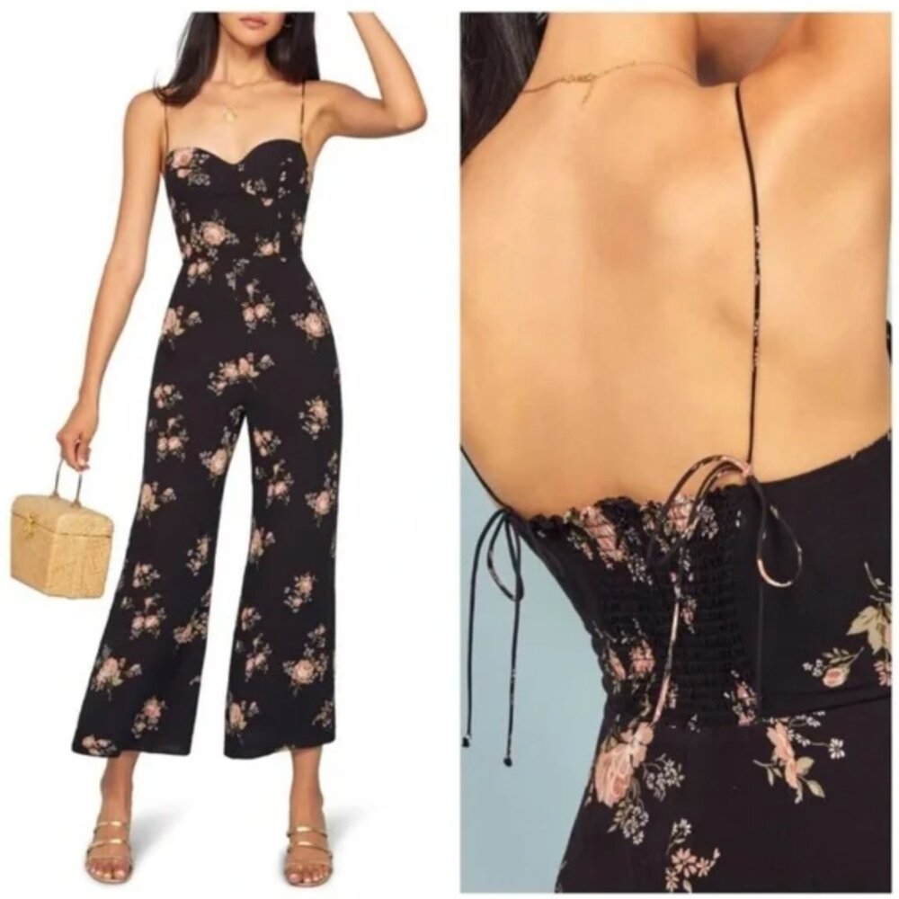 Reformation Portia Black Floral Jumpsuit
